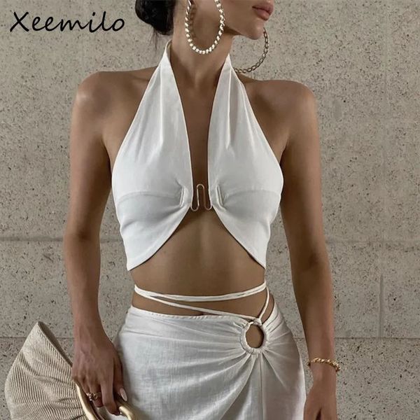 Vestes pour femmes Xeemilo Sexy Off Épaule Halter Débardeur Élégant Sans Bretelles Dos Nu Crop Summer Slim Skinny Femmes Street Party Camisol 231219