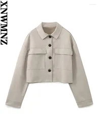 Xnwmnz Mode 2023 Faux Suede Crop Jacket Vrouwen Vintage Revers Lange Mouw Knop Vooraan Veelzijdige Vrouwelijke Jas