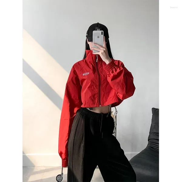 Chaquetas para mujeres y2k mujer streetwear streetwear streper strewstring bata corta hip hop stand coreana collar de deportes casuales