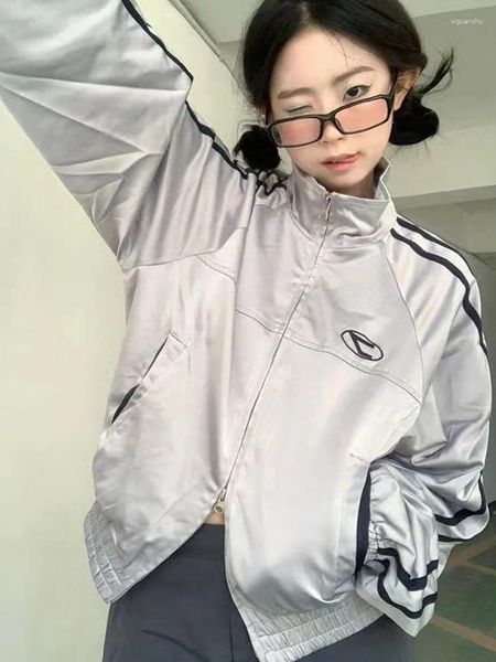 Vestes Femmes Y2K Veste Femmes Style Coréen Manteaux Femme Harajuku Vintage Zip Up Vêtements d'extérieur Dames Casual Poche Lâche Streetwear