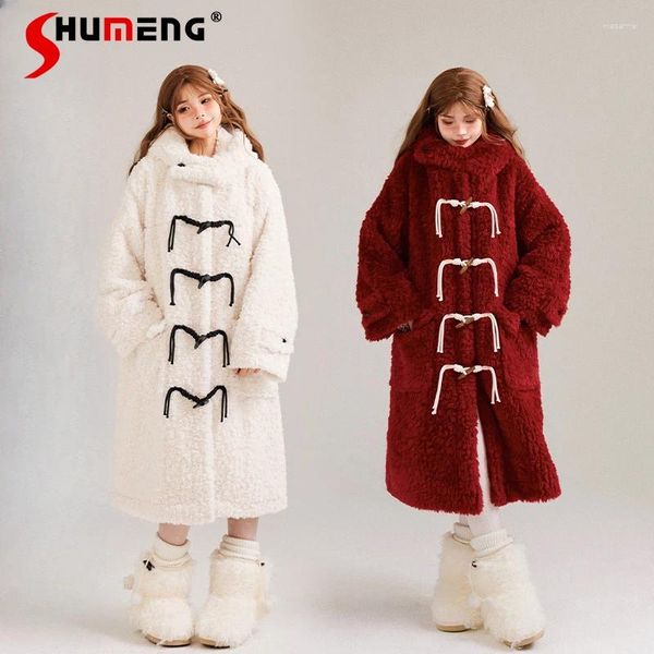 Vestes pour femmes Année Noël 2024 Rouge en laine de laine rouge Furry Furry à la mi-longueur à manches longues à manches longues à manches longues à manches longues à manches longues