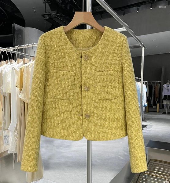 Jackets para mujeres Tweed Chaqueta de tweed Mujeres de lujo 2023 Autumn Corea Correo redondo Error de manga larga Blazer elegante