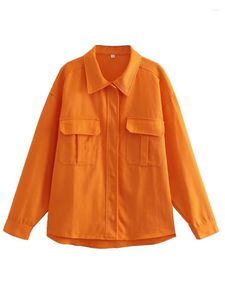 Vestes pour femmes YENKYE Automne Femmes Orange Denim Veste Vintage À Manches Longues Poches Femme Surdimensionné Survêtement
