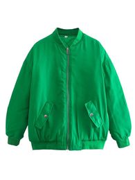 Damesjassen Yenkye Fashion Women Green Loose Bomber Jacket Vintage Long Sleeve Zipper Streetwear Coat Vrouwelijke Autumn Outerwear 230209