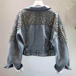 Damesjassen Yingyuanfang Fashion Bat Sleeve Heavy Work Rivet Short Washed Denim Jacket Vrouwelijke jasje