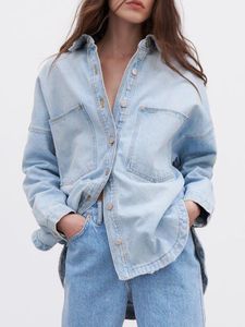 Damesjacks ZA zomer dameskleding Hong Kong -stijl veelzijdige zakken plus size denim shirt jas 230515