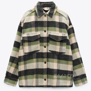 Damesjassen Zaaho Winter Women Fashion Rapel Rapel Wollen jas Vintage plaid Jacke vrouw met lange mouwen vrouwelijke bovenkleding