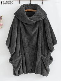 Chaquetas de mujer Zanzea Mujeres Otoño Poncho Abrigos Moda Peluche Fluffy Faux Fur Cloak Cape Casual Flojo Sólido Outwear Oversize Jersey