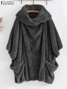 Damesjassen ZANZEA Dames Herfst Ponchojassen Mode Pluche Pluizige Nepbont Mantel Cape Casual Losse Effen Uitloper Oversize Trui