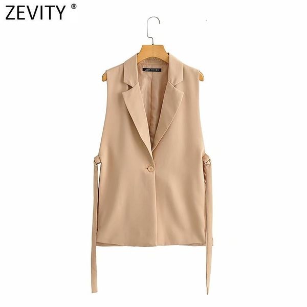 Vestes Femmes Zevity Femmes Mode Solide Côté Split Un Bouton Gilet Vintage Femelle Sans Manches Survêtement Costume Chic Outwear Gilet CT734 230808