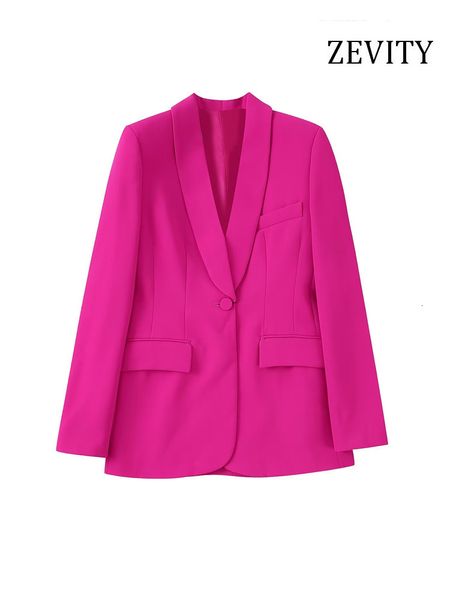 Chaquetas de mujer Zevity Moda de mujer con cuello de esmoquin Botón frontal Blazer Abrigo Vintage Manga larga Bolsillos con solapa Prendas de abrigo femeninas Chic Tops 230222