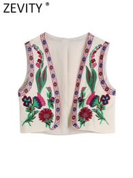 Damesjassen ZEVITY dames vintage positie bloemen borduurwerk kort vestjack dames nationale stijl patchwork casual vest tops ct1395 230222