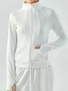 Vestes pour femmes Fermeture à glissière Veste de sport Femmes Stand Col Slim Courir Entraînement Yoga Fitness Vêtements Haut à manches longues en automne et au printemps