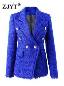 Vestes Femme ZJYT Double boutonnage Tweed laine vestes manteaux pour femmes à manches longues col cranté Blazer bureau élégant vêtements d'extérieur décontractés 231117