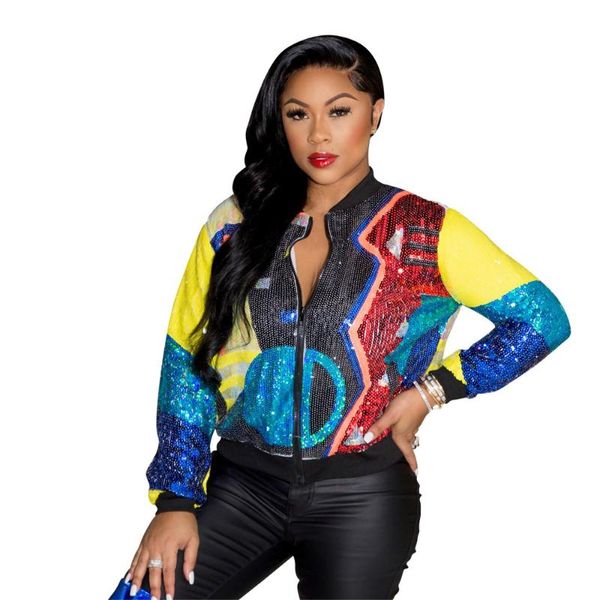 Vestes pour femmes Zoctuo Sequin Femmes Automne Hiver Veste Streetwear Rétro Rock BF À Manches Longues Argent Réfléchissant Outwear Tops Multicolore