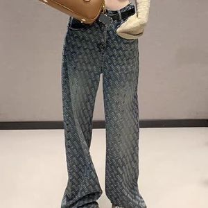 Jacquard Jeans Logo Letters voor dames losse brede broeken Designer broek SMLXLXXLLL