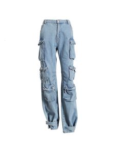 Jean American 90s Vintage Wash Denim Cargo para mujer Pantalones holgados multibolsillos Hippop Jeans de pierna ancha Y2k Streetwear Grunge Pantalones largos 230817