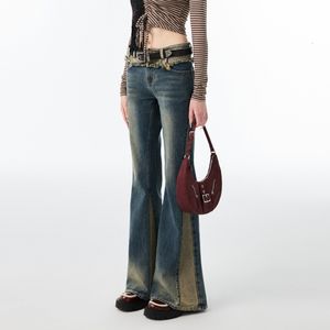 Dames Jean Blue S Flare Pants Color Contrast Vintage American Fashion Streetwear Wide Leg Vrouw Baggy Trouser Denim 230331
