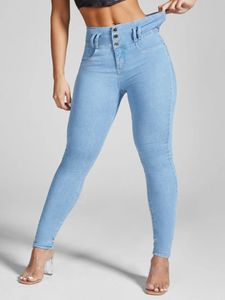 Dames Jean Hoge Taille Stretch Skinny Blue Jeans Dame Slim Fit Hip Wrap Klassiek Denim Kokerbroek Y2k Punk Streetwear Knoopbroek 2312012