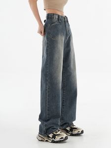 Jean femme mode japonaise Simple Vintage taille basse lavage Denim pantalon Baggy Design Star Girl Jeans jambe droite pantalon Long classique 230817