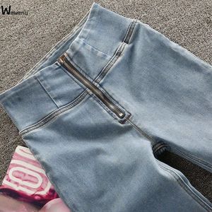 Jean femme taille haute pantalon mode fermeture éclair Stretch jean bleu clair hanche ascenseur Denim cheville longueur grande taille 3XL maigre 230330