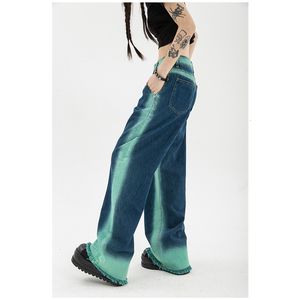 Jean taille haute pour femme, pantalon Baggy droit Vintage, Design Chic, Streetwear, dégradé de couleur, Hip Hop Y2K, Denim, jambe large, 230322
