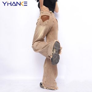 Jeans kaki pour femmes Y2K taille haute américaine baril droit mode rétro vadrouille pantalon large robe de rue d'hiver Baggy 230823