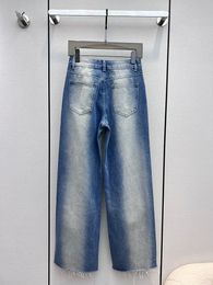 Женские джинсы, оригинальный дизайн с вышивкой известных букв, высококачественные брендовые джинсы в стиле ретро, роскошные выстиранные джинсовые прямые брюки 230821