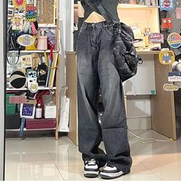 Jean femme Vintage Streetwear noir Baggy coréen Jeans taille haute surdimensionné pantalon large jambe Grunge Denim pantalon Y2K Alt vêtements 230721