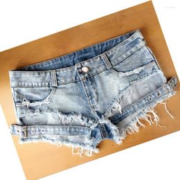 Damesjeans #1074 Blue Cotton Denim Shorts For Ladies Pole Dance Sexy Women Summer Beach Style Lage Taille Girls Tassel Slim