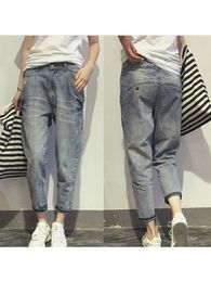 Jeans pour femmes 16023 Printemps Style coréen Lâche Bureau Dames Streetwear Couleur Unie Bleu Clair Élastique Bleach Scratch Denim Pantalon 221206