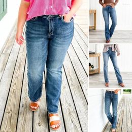 Damesjeans 1pc stijlvolle vrouwen denim gradiënt kleur stretchy magere multi -zakken oversized hoge taille voor