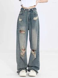 Jeans pour femmes 2000s Vintage Baggy Blue Femmes Y2K Harajuku Taille haute Denim Pantalon Femme Hollow Out Fashion Esthétique Pantalon large
