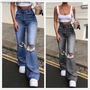 Damesjeans 2021 val nieuwe hoge taille vrouwen gescheurde flare jeans retro casual stretch slanke denim laars gesneden broek s-2xl drop verzending t230530