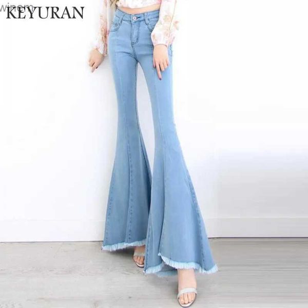 Jeans Femme 2021 Printemps Mode Femmes Vintage Gland Taille Haute Longue Botte Coupe Denim Pantalon Lady Sexy Skinny Jeans Femme Bell Bottom Jeansl240105