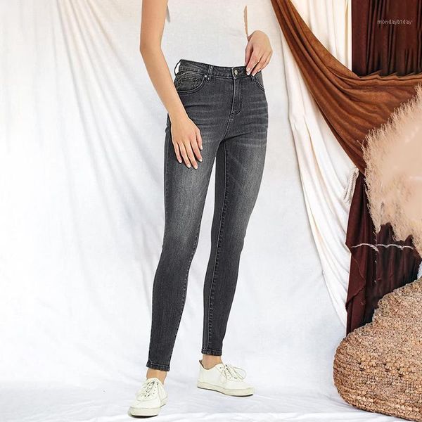 Jeans pour femmes 2022 Automne Slim Fit Denim Pantalon Coton Polyester Spandex Noir Pantalon StreetWear Pour Femmal
