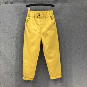 Jeans pour femmes 2022 nouveau été femmes sarouel tout assorti décontracté coton denim pantalon taille élastique jaune blanc noir jean KZ530C24318