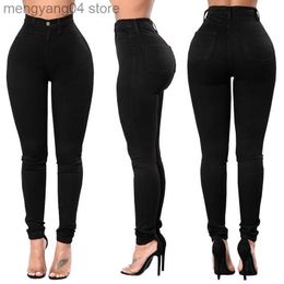 Jeans pour femmes 2022 printemps été pantalons noir et blanc taille haute Jeans pour femmes décontracté maigre haute élastique Denim crayon pantalon S-2XL T230530