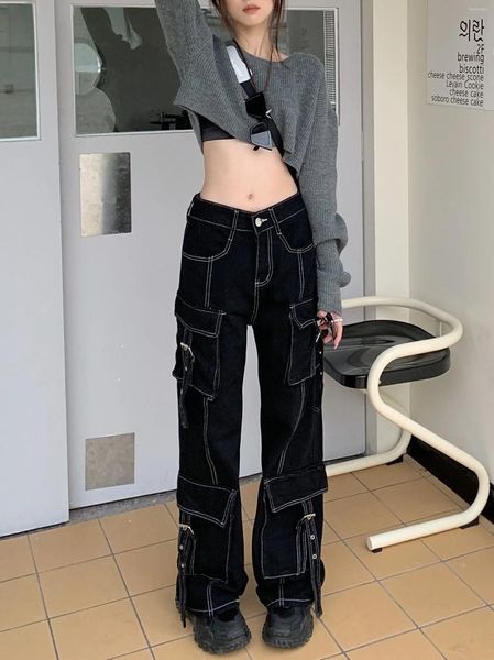 Jeans pour femmes 2023 American Retro Black Worker Denim Pantalon Femme Automne et hiver Sauvage Droite Lâche Large Jambe Pantalon mince