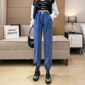 Jeans femme 2023 arrivée automne Style coréen femmes tout assorti coton Denim cheville longueur pantalon taille élastique Harem V801