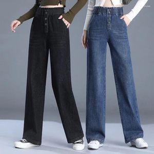 Jeans para mujer 2023 Otoño e invierno Pantalones de pierna ancha de cintura alta Espesados Elásticos Grasos MM Grandes Casuales