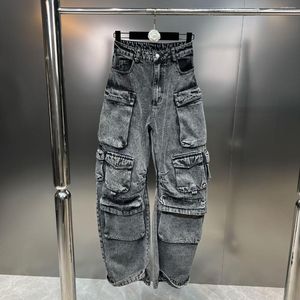 Jeans pour femmes 2023 automne et hiver personnalité multi-poches décoration fermée européenne américaine rue marée cargo