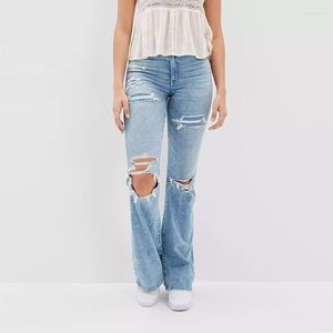 Jeans de mujer 2023 Otoño Ripped Super High-waisted Flare Denim para mujeres AESEVEN010