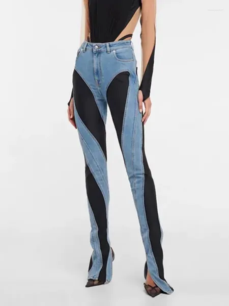 Jeans de mujer 2023 otoño tela elástica patchwork para mujer
