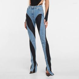 Jeans pour femmes 2023 Mode créative Femme Slim Taille haute Split Déconstruire Panneaux Patchwork Bleu Denim Pantalon