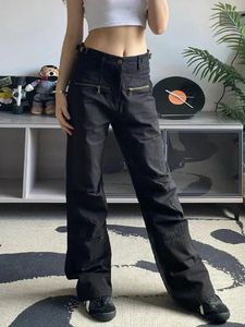 Jeans pour femmes 2023 Cyber Y2K Streetwear Zipper Plissé Noir Baggy Pantalon Pour Femmes Goth Vêtements Droite Jambe Large Lady Harajuku Pantalon