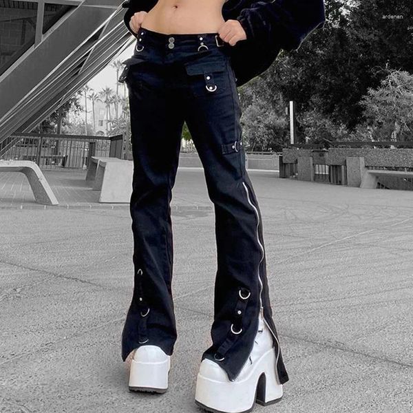 Jeans pour femmes 2023 Dark Cyber Pantalon Hippie Cargo Gothique Punk Alt Baggy Rivets Femmes Noires Goth Hip Hop Kpop Academia