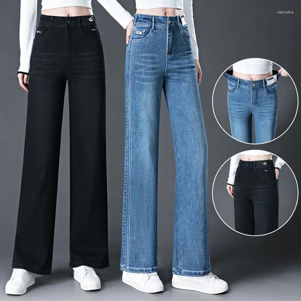 Jeans para mujer 2023 Denim Pantalones de pierna ancha Primavera Cintura alta Moda Levantamiento recto Hips Mostrar pantalón versátil delgado