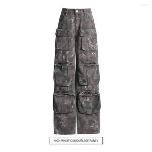 Jeans pour femmes 2023 Design Pocket Wide Leg Camouflage Loose Cargo Personality Pants