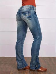 Jeans pour femmes 2023 Europe et Amérique Vintage Pantalon droit Demin Femmes Mode Broderie Taille haute Patchwork Pantalon